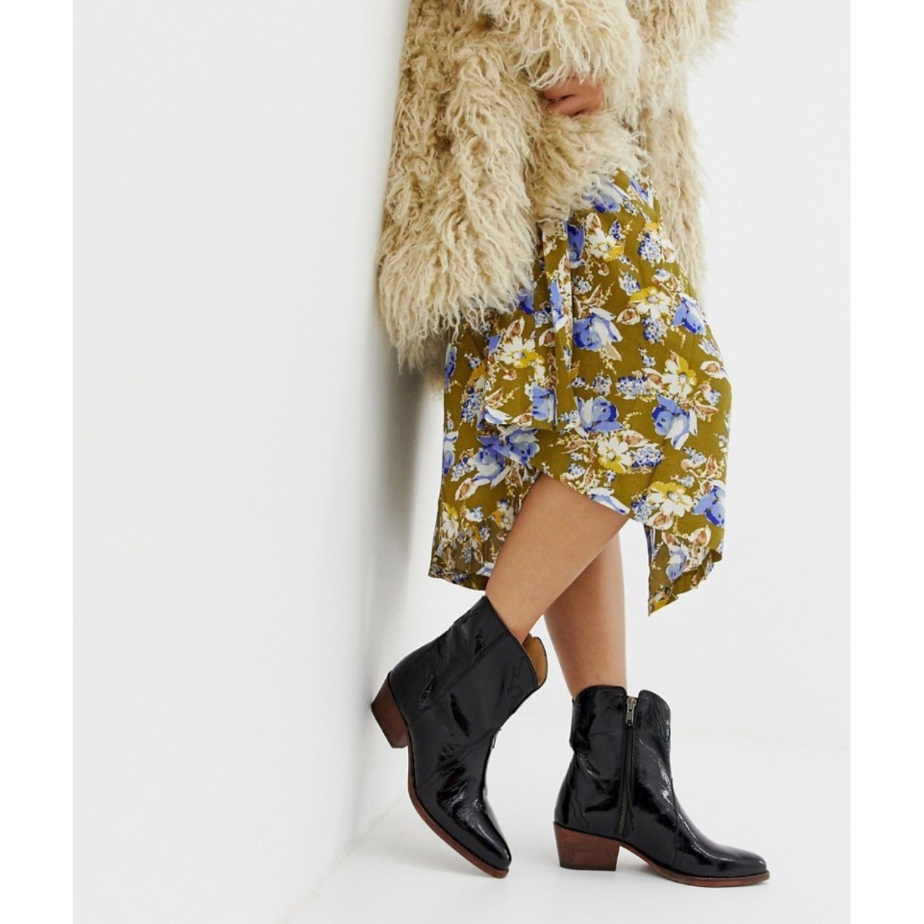 New In Box Free People New Frontier Western Boot Black Patent Leather Size 40